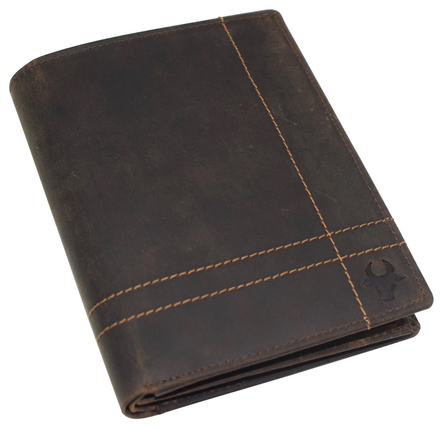 RFID Blocking Hunter Brown Genuine Leather Bifold Hipster Wallet Center Flap