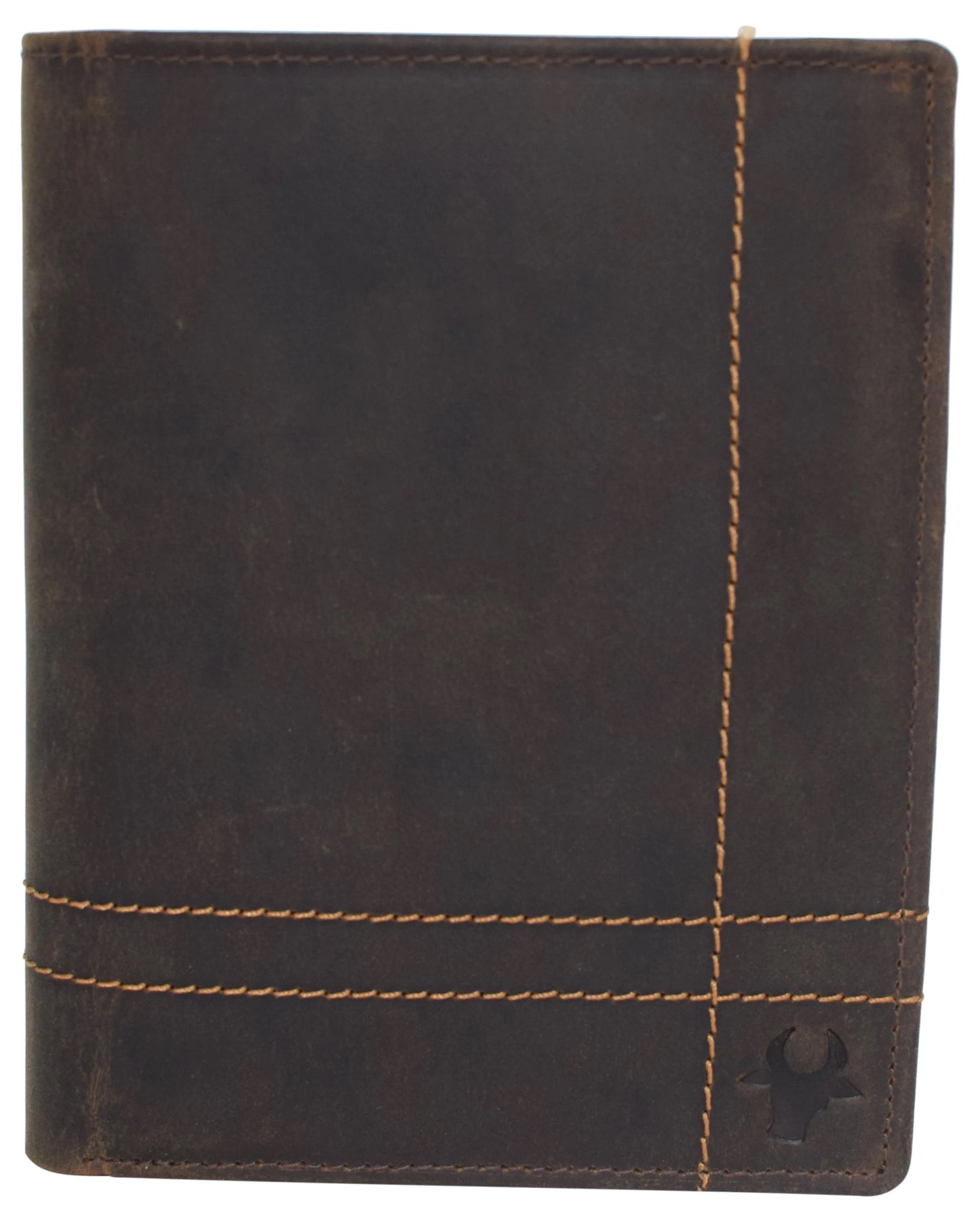 RFID Blocking Hunter Brown Genuine Leather Bifold Hipster Wallet Center Flap