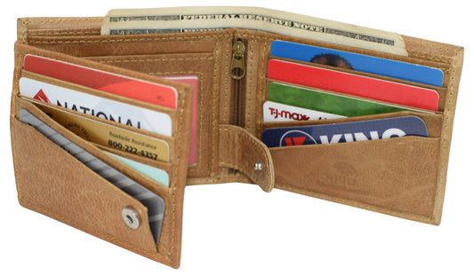 RFID Blocking Vintage Leather Bifold Wallet Flap Open ID Holder