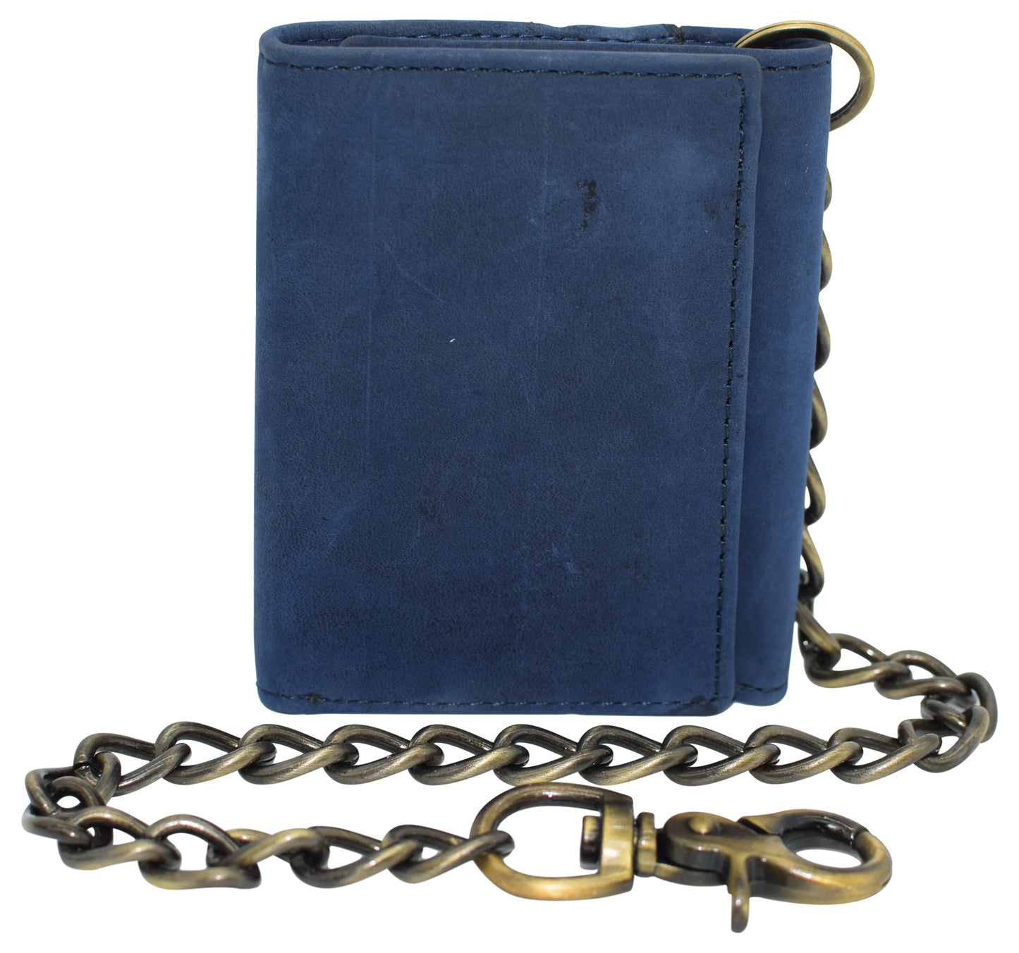 Men's Vintage Leather Biker Trifold Wallet Long Chain Trucker Motorcyclist