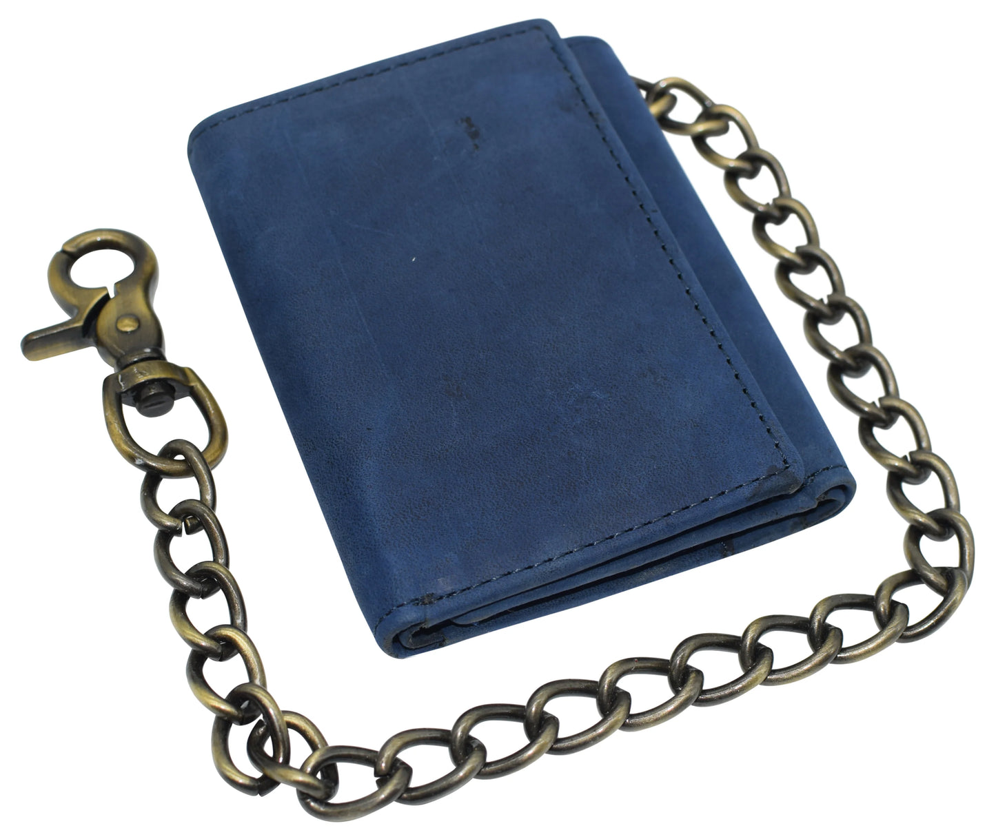 Men's Vintage Leather Biker Trifold Wallet Long Chain Trucker Motorcyclist