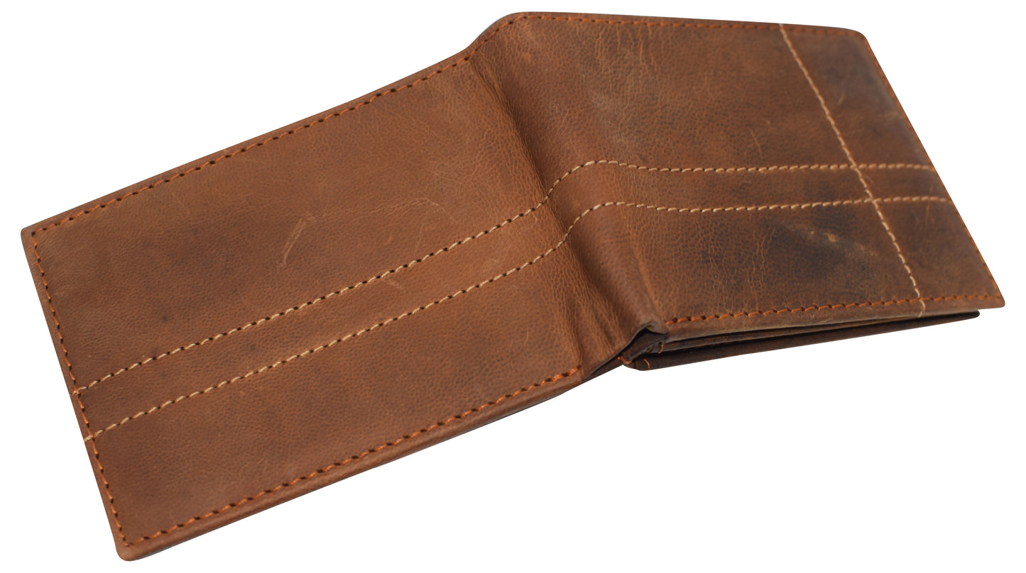 RFID Blocking Vintage Leather Bifold Wallet Double ID Windows Holder