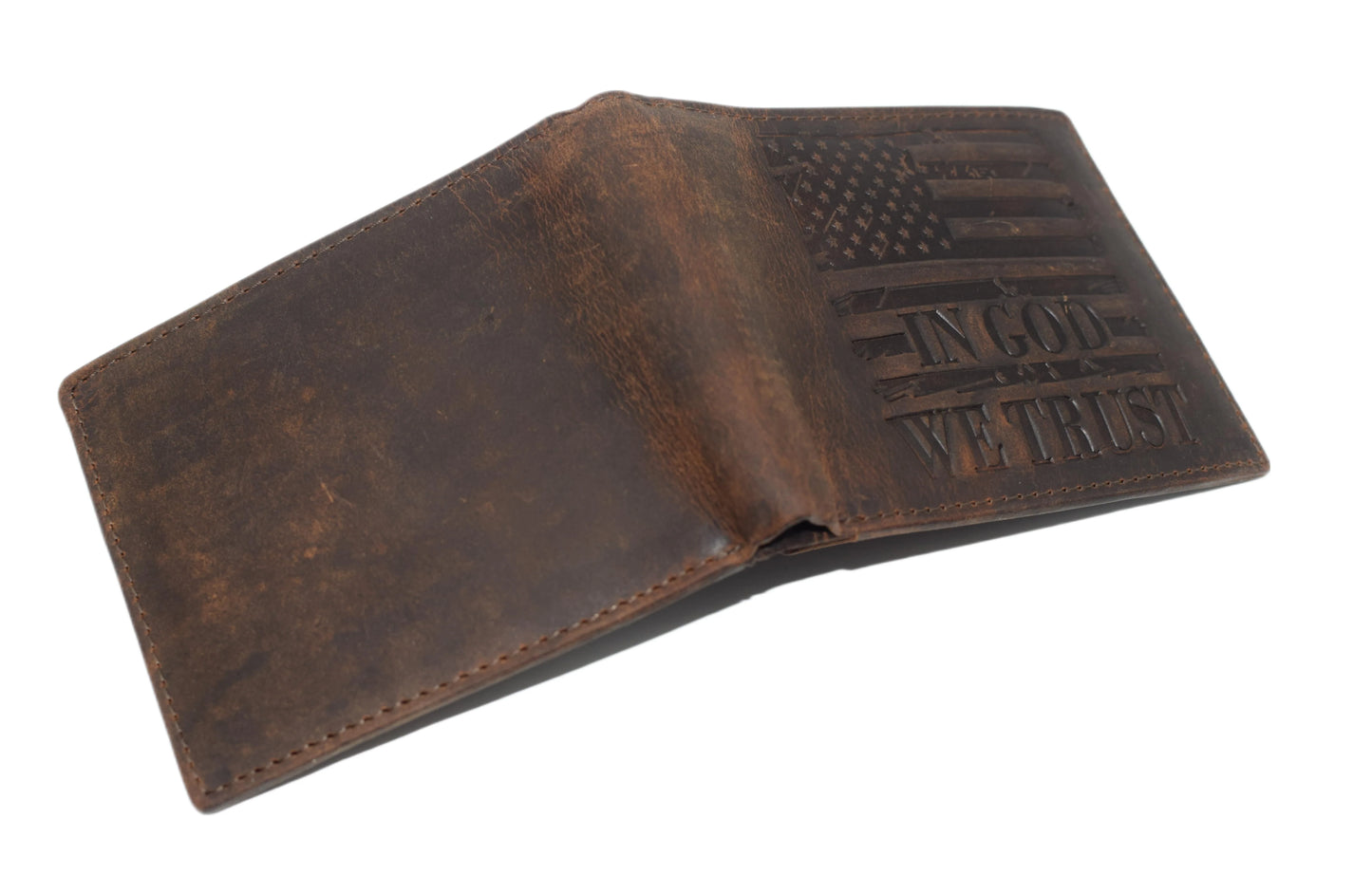 Hunter Brown RFID Blocking Leather Bifold Wallet Flip Up Patriotic American Flag