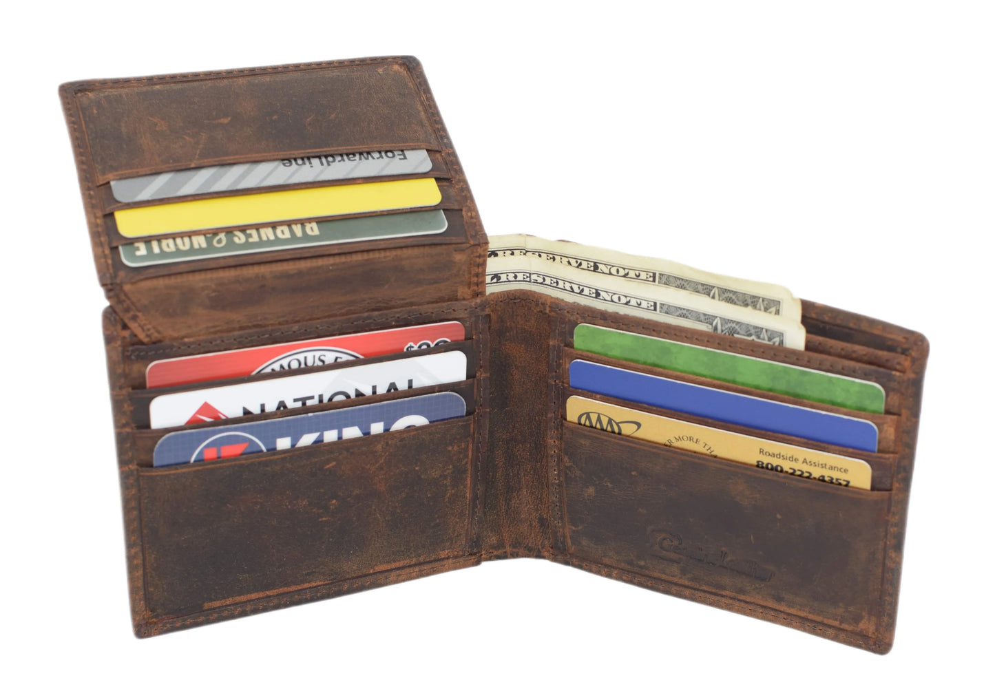 Hunter Brown RFID Blocking Leather Bifold Wallet Flip Up Patriotic Rodeo Bull