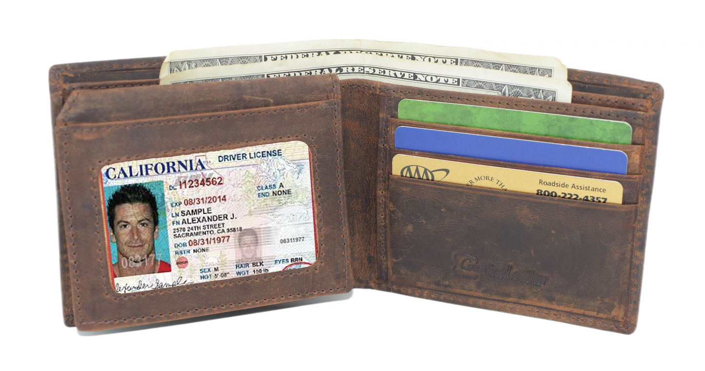 Hunter Brown RFID Blocking Leather Bifold Wallet Flip Up Patriotic American Flag