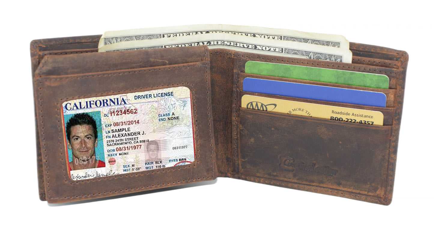 Hunter Brown RFID Blocking Leather Bifold Wallet Flip Up Patriotic Rodeo Bull