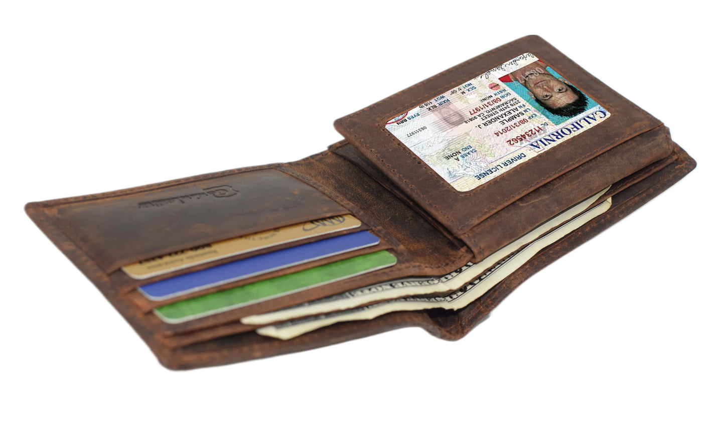Hunter Brown RFID Blocking Leather Bifold Wallet Flip Up Patriotic American Flag