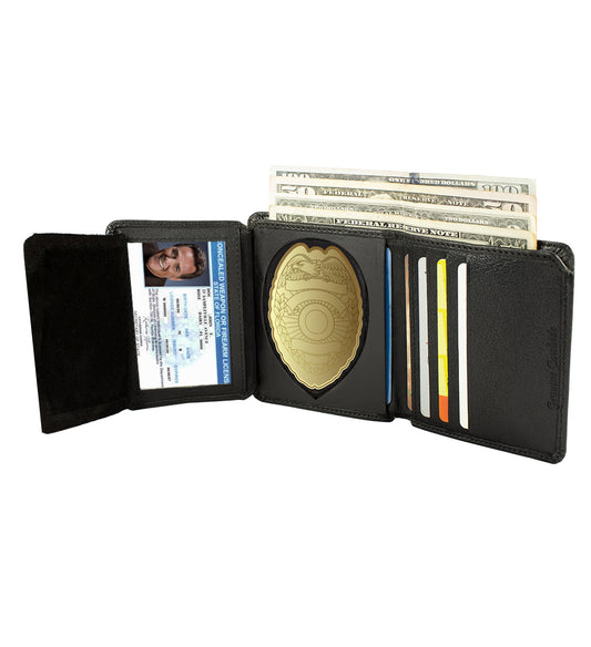 Genuine Leather Badge Holder Wallet Shield Security Black Case Officer ID  Police