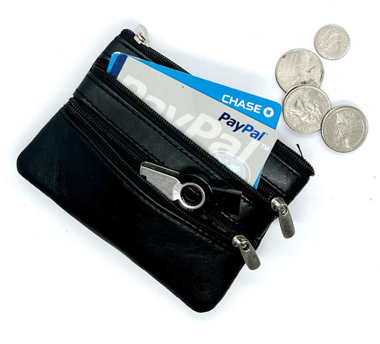 Genuine Leather Coin Purse ID Credit Card Holder Keychain Key Ring