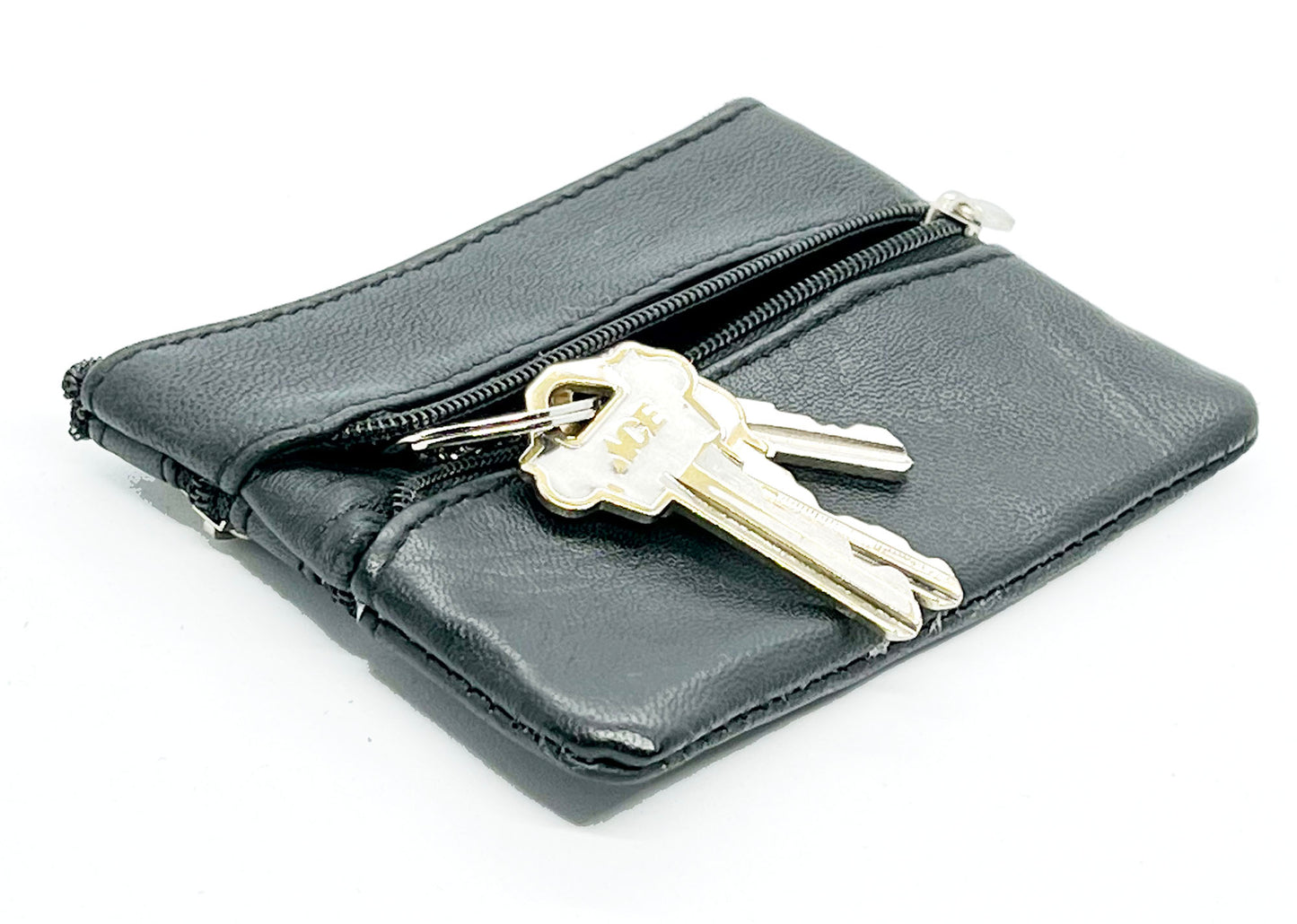 Genuine Leather Coin Purse ID Credit Card Holder Keychain Key Ring