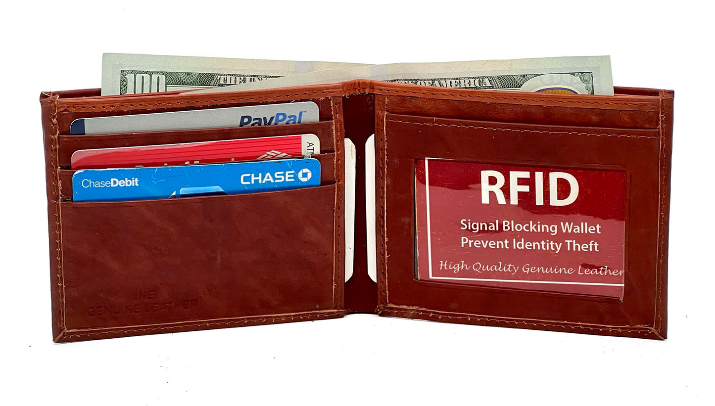 RFID Blocking Genuine Leather Men's Bifold Wallet Credit Card Holder Front Pocket