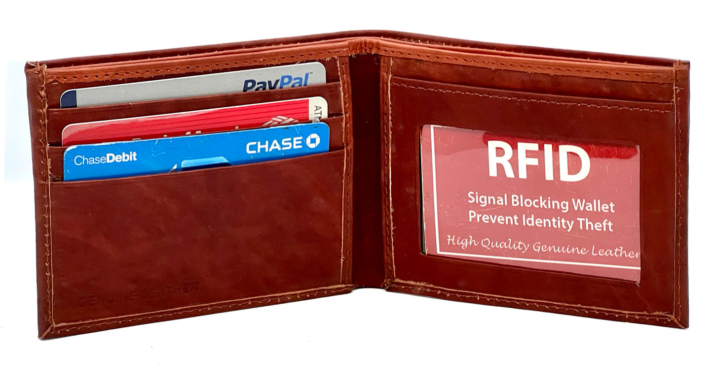 RFID Blocking Genuine Leather Men's Bifold Wallet Credit Card Holder Front Pocket