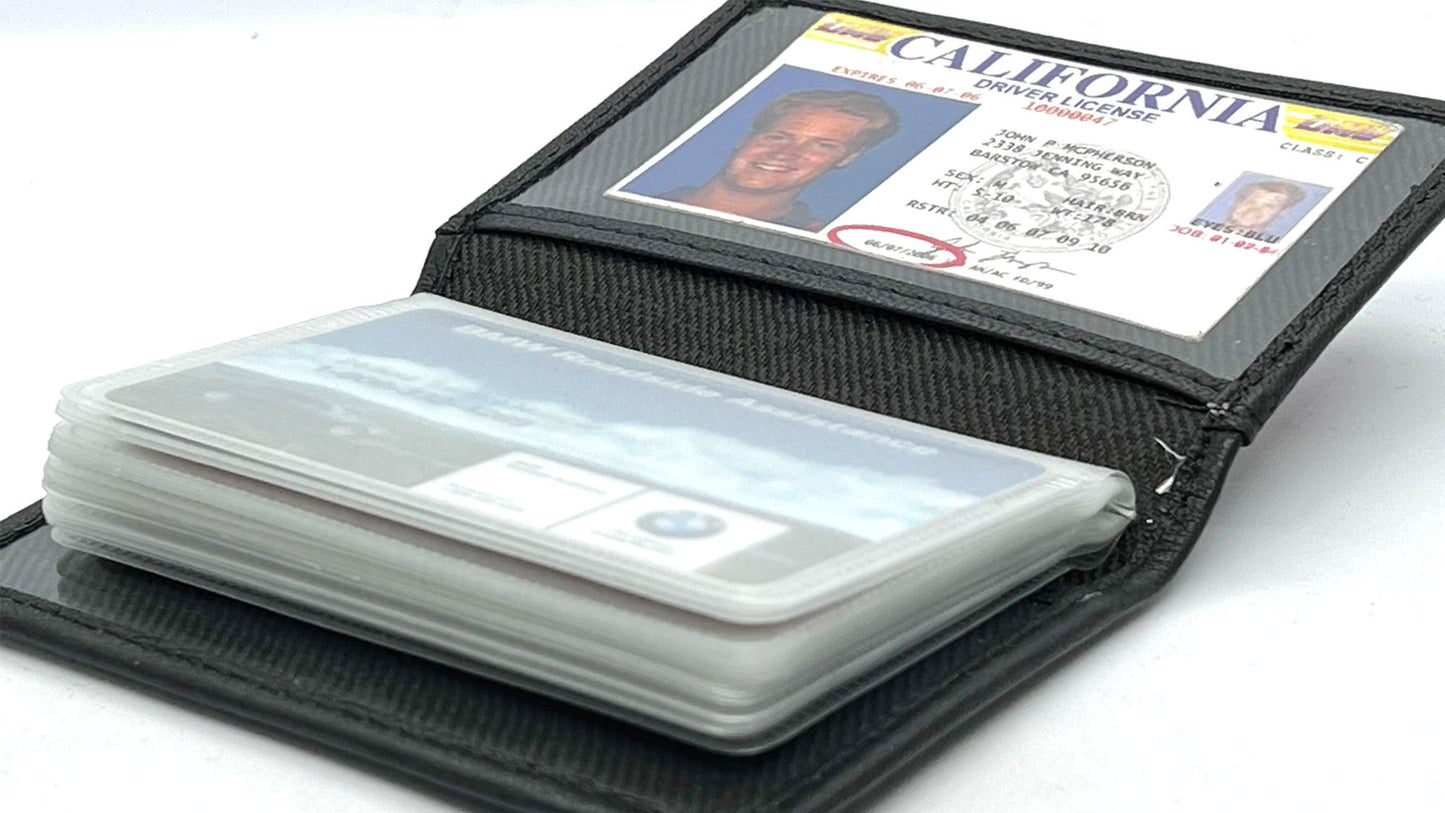 Black Leather Business Credit Card Wallet Pocket Organizer Clear Sleeve Insert