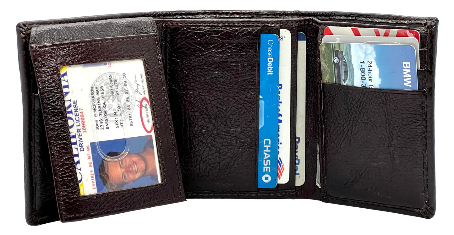 RFID Blocking  Premium Leather Credit Card, Business Card, ID Holder Trifold Wallet Flap Top