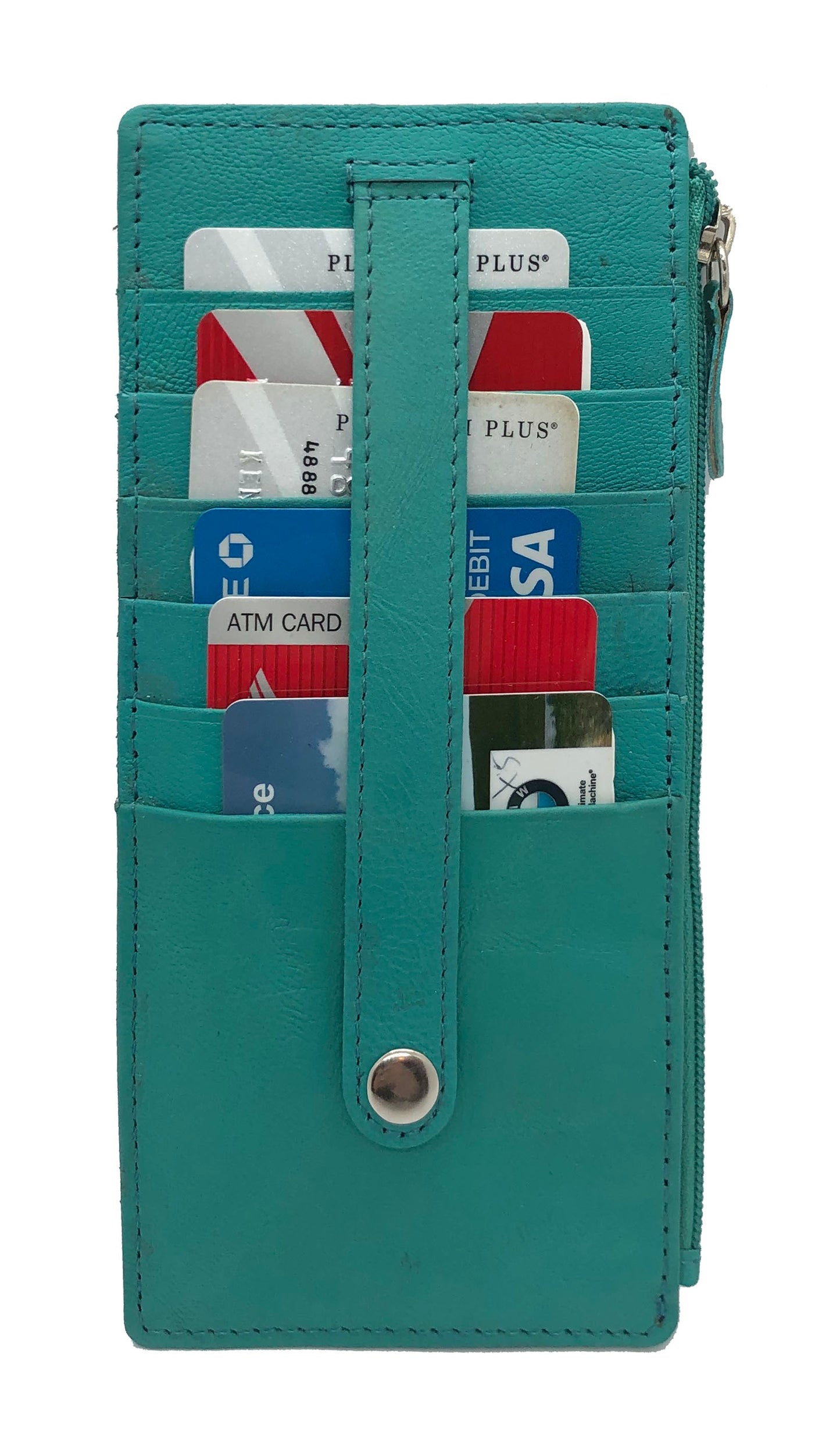 Genuine Leather Thin Vertical Stacker Women's Wallet Card Case with ID