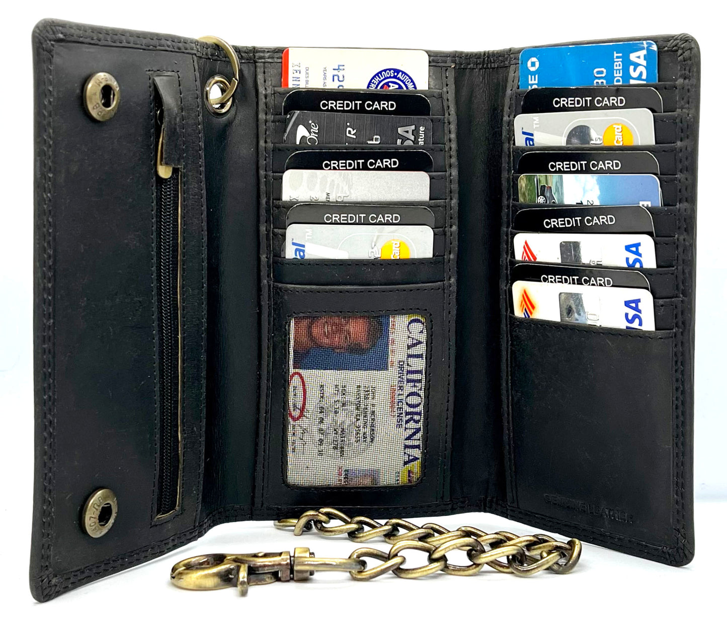 Vintage Leather RFID Blocking Men's Biker Chain Wallet Motorcyclist Hunter Steel Chain