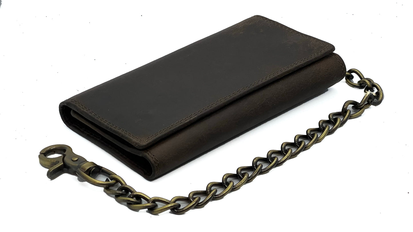 Vintage Leather RFID Blocking Men's Biker Chain Wallet Motorcyclist Hunter Steel Chain