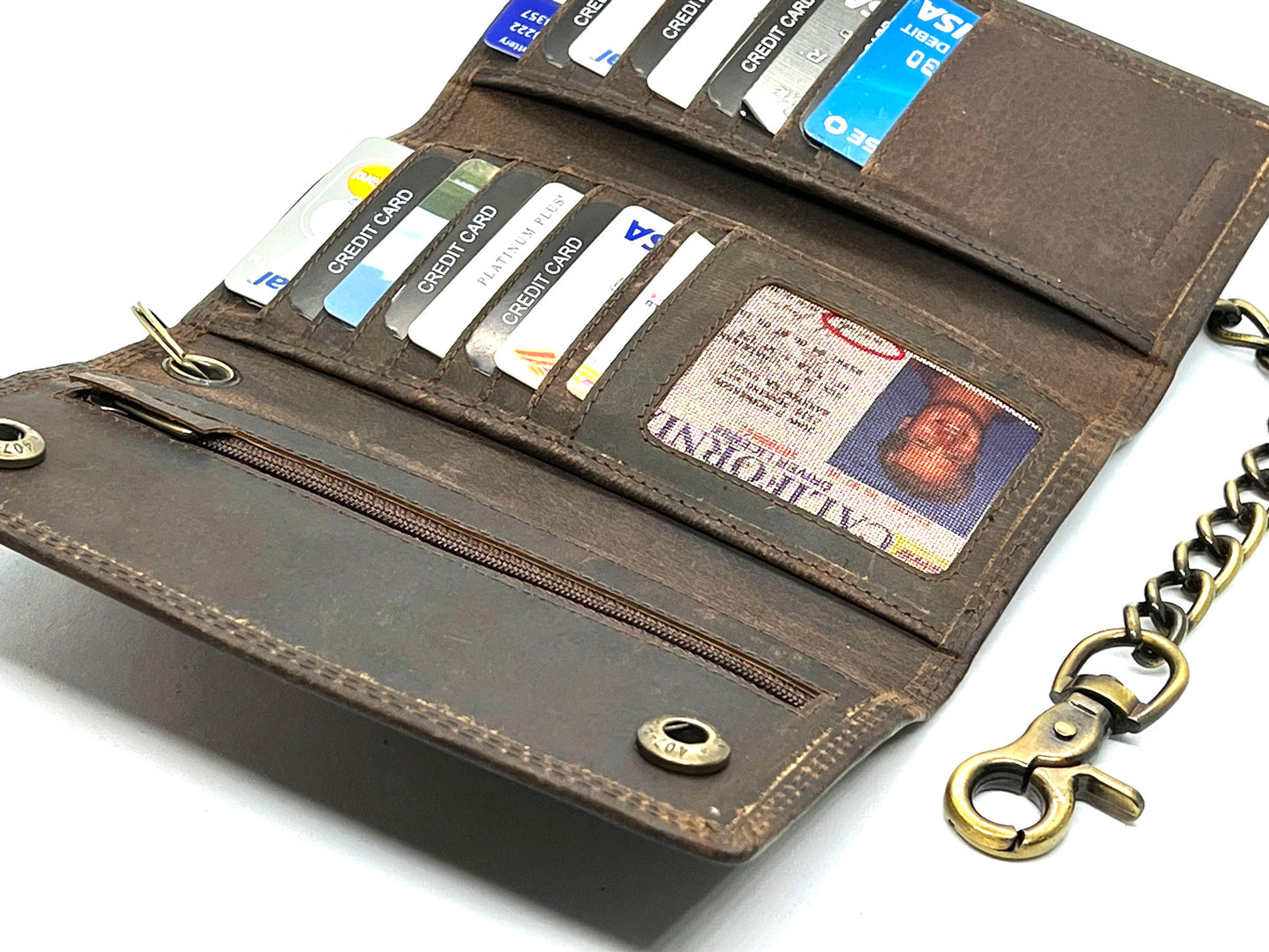 Vintage Leather RFID Blocking Men's Biker Chain Wallet Motorcyclist Hunter Steel Chain