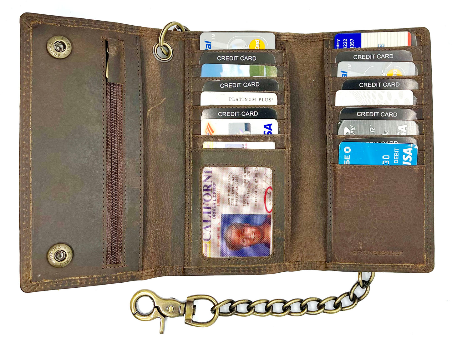 Vintage Leather RFID Blocking Men's Biker Chain Wallet Motorcyclist Hunter Steel Chain