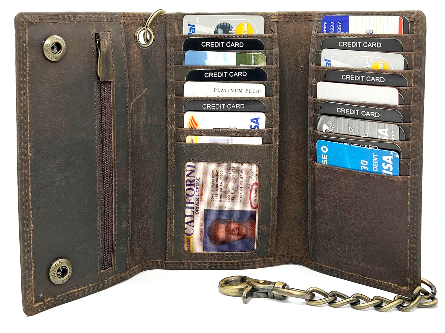 Vintage Leather RFID Blocking Men's Biker Chain Wallet Motorcyclist Hunter Steel Chain