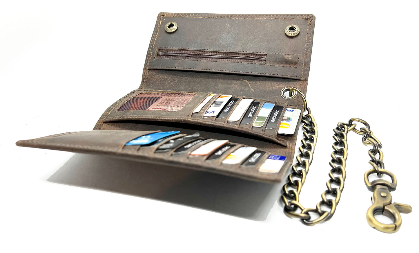 Vintage Leather RFID Blocking Men's Biker Chain Wallet Motorcyclist Hunter Steel Chain