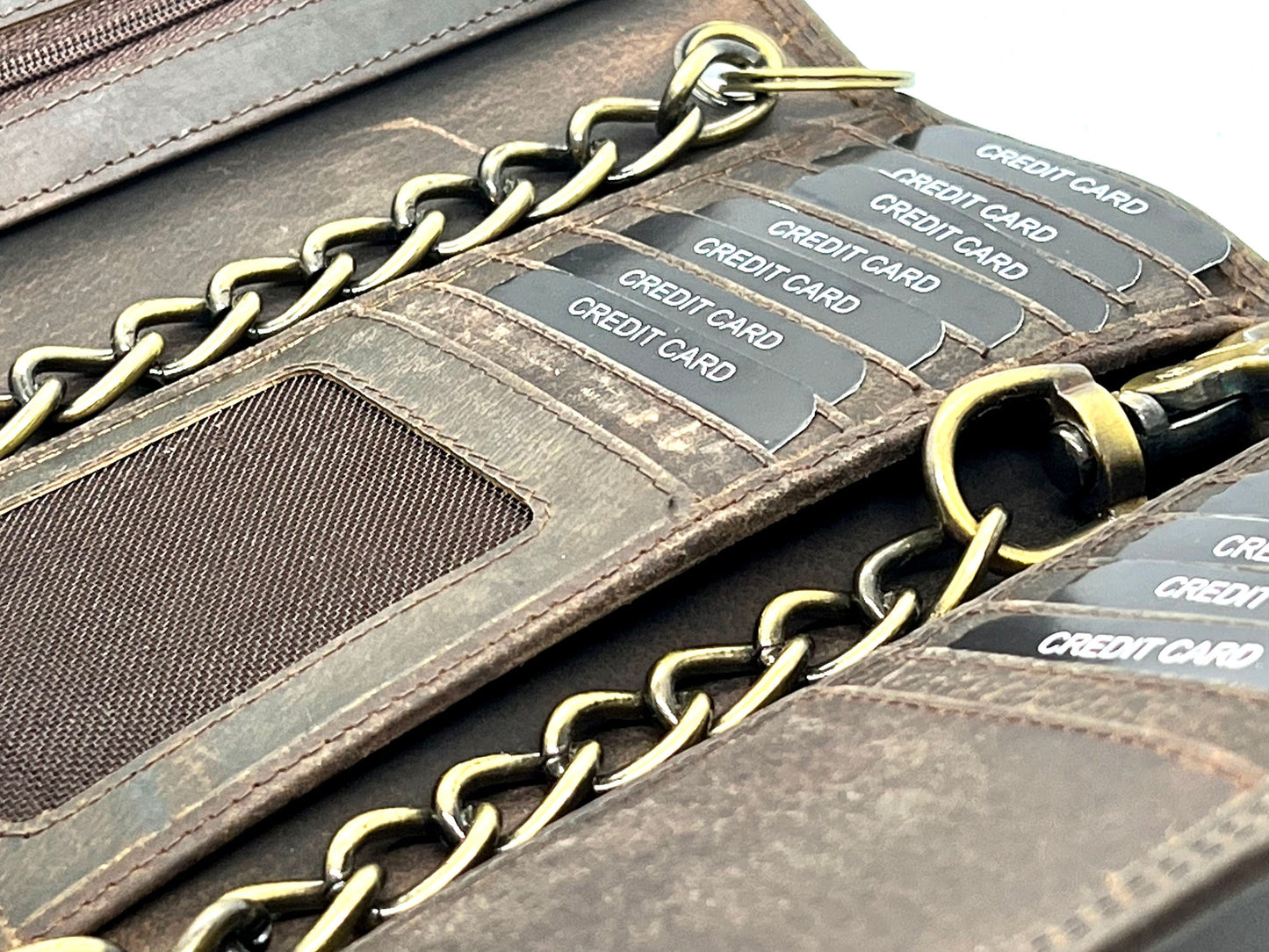 Vintage Leather RFID Blocking Men's Biker Chain Wallet Motorcyclist Hunter Steel Chain