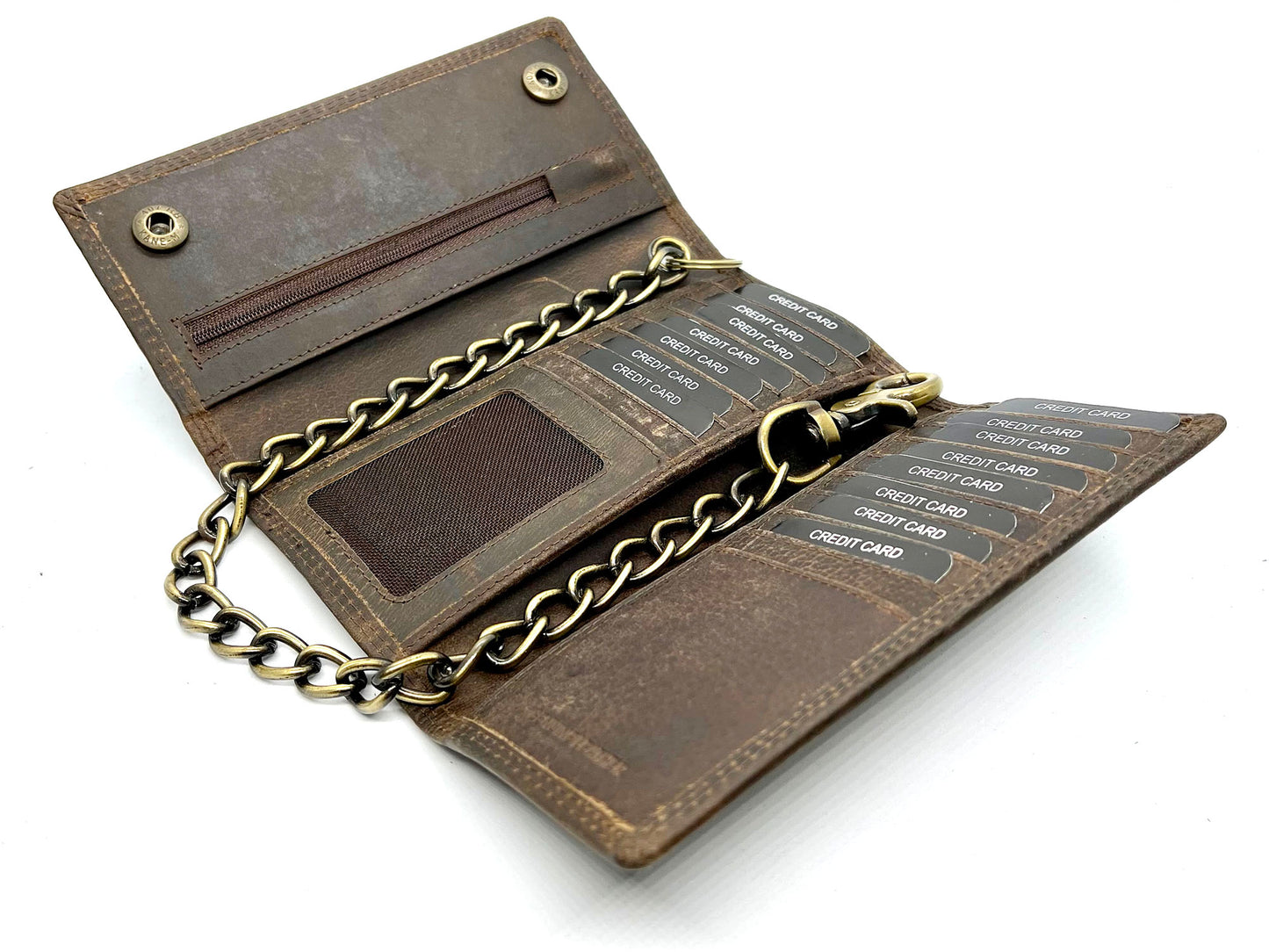 Vintage Leather RFID Blocking Men's Biker Chain Wallet Motorcyclist Hunter Steel Chain