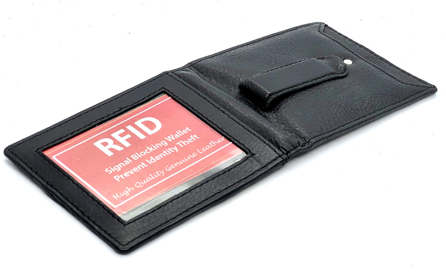 RFID Blocking Genuine Leather Mens Bifold Wallet Money Clip ID Holder