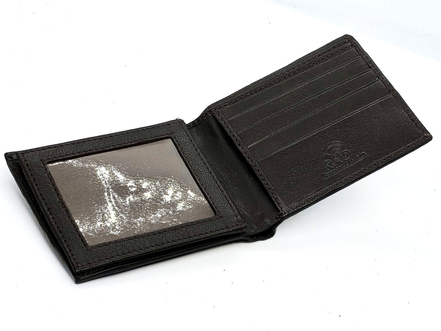 RFID Blocking Men's Genuine Cowhide Leather Premium Bifold Wallet Center Flap ID Card Holder