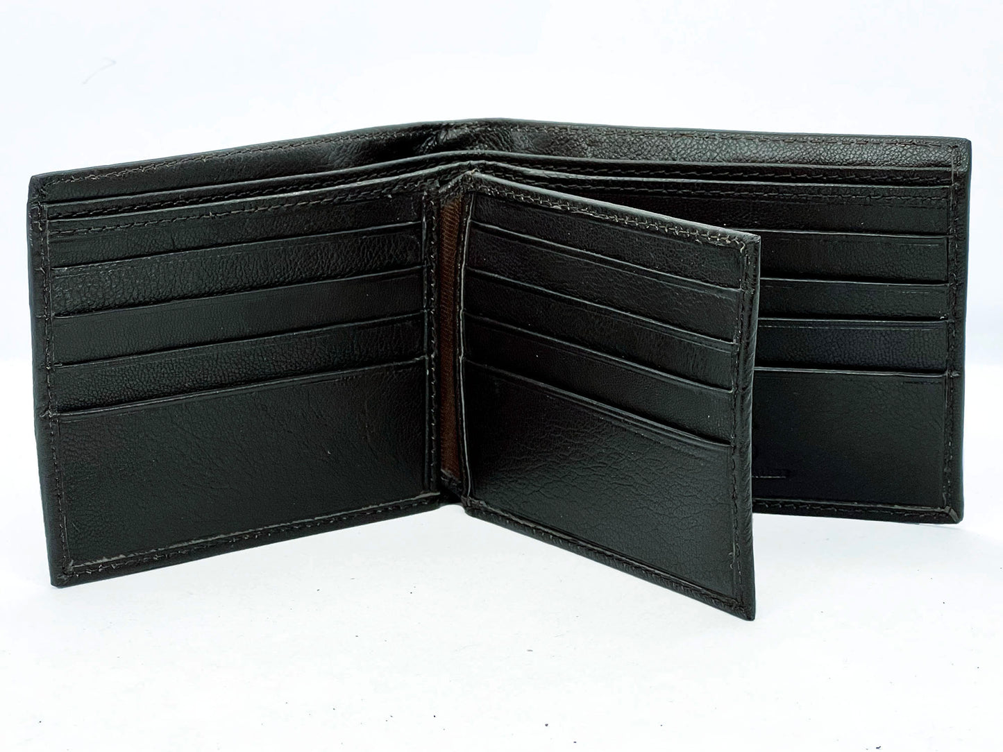 RFID Blocking Men's Genuine Cowhide Leather Premium Bifold Wallet Center Flap ID Card Holder