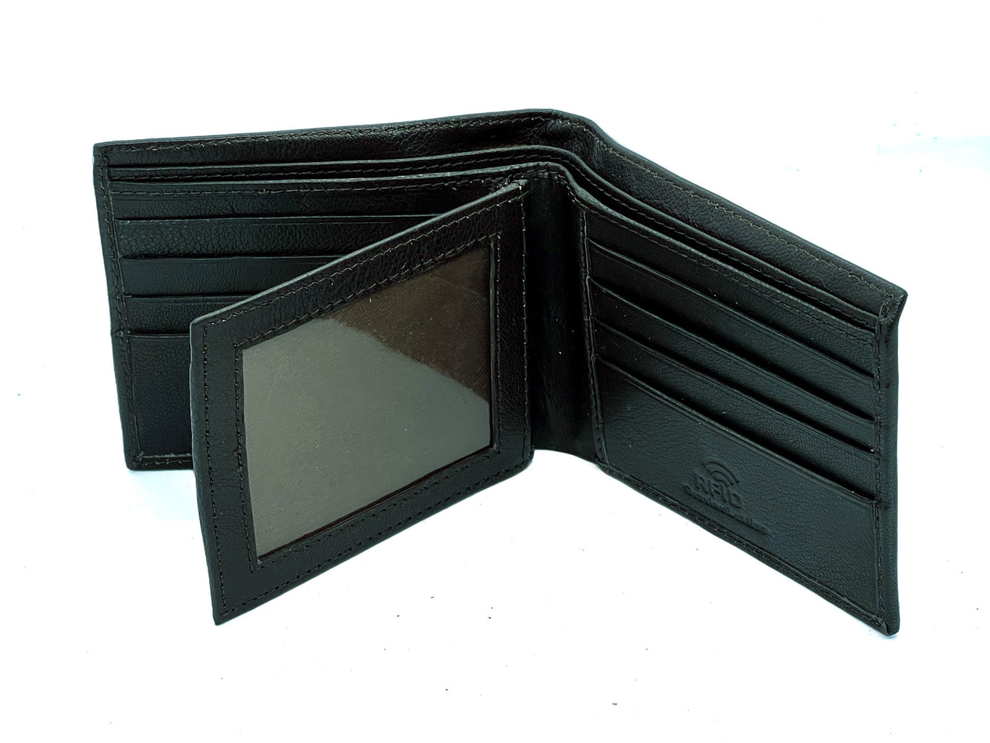 RFID Blocking Men's Genuine Cowhide Leather Premium Bifold Wallet Center Flap ID Card Holder