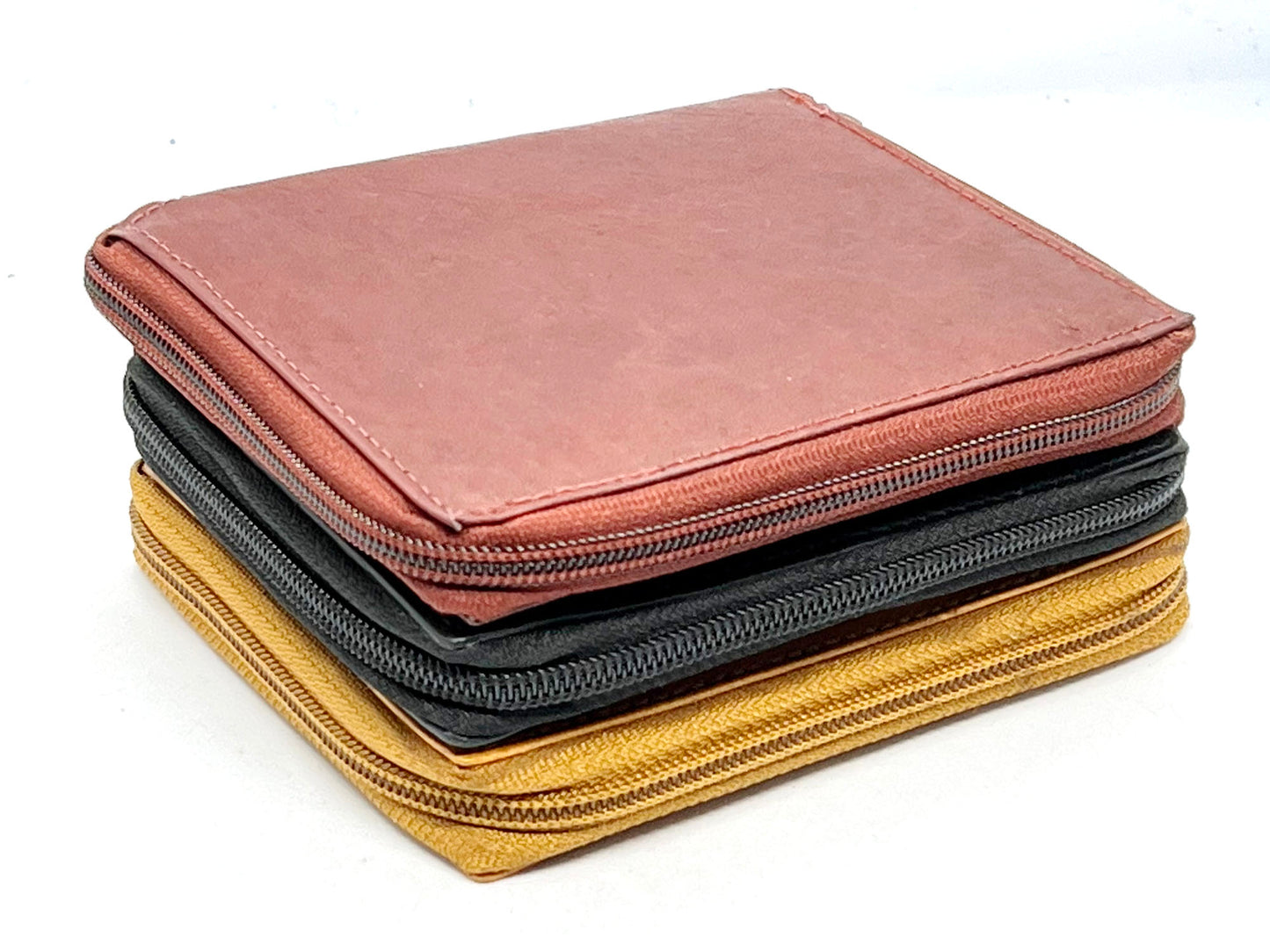 RFID Blocking Leather Zip-Around Credit Card Holder Men's Bifold Hipster Wallet