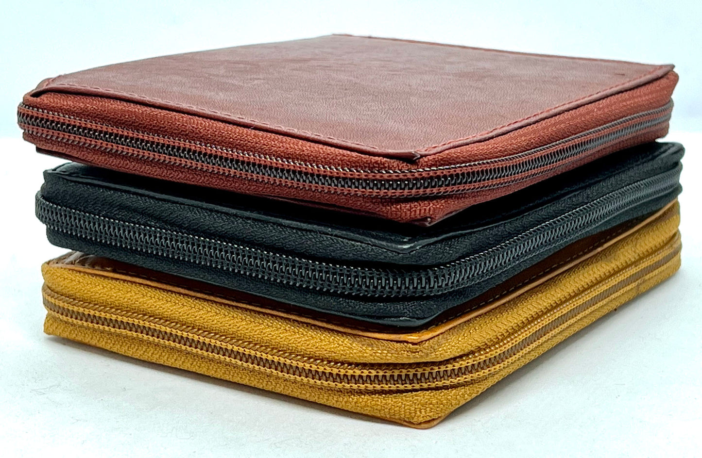 RFID Blocking Leather Zip-Around Credit Card Holder Men's Bifold Hipster Wallet