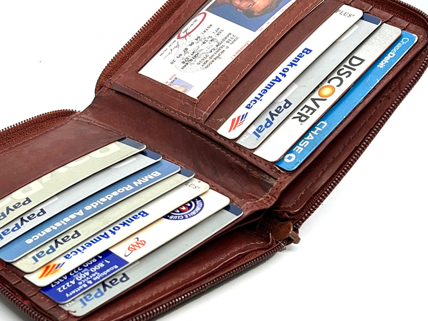 RFID Blocking Leather Zip-Around Credit Card Holder Men's Bifold Hipster Wallet