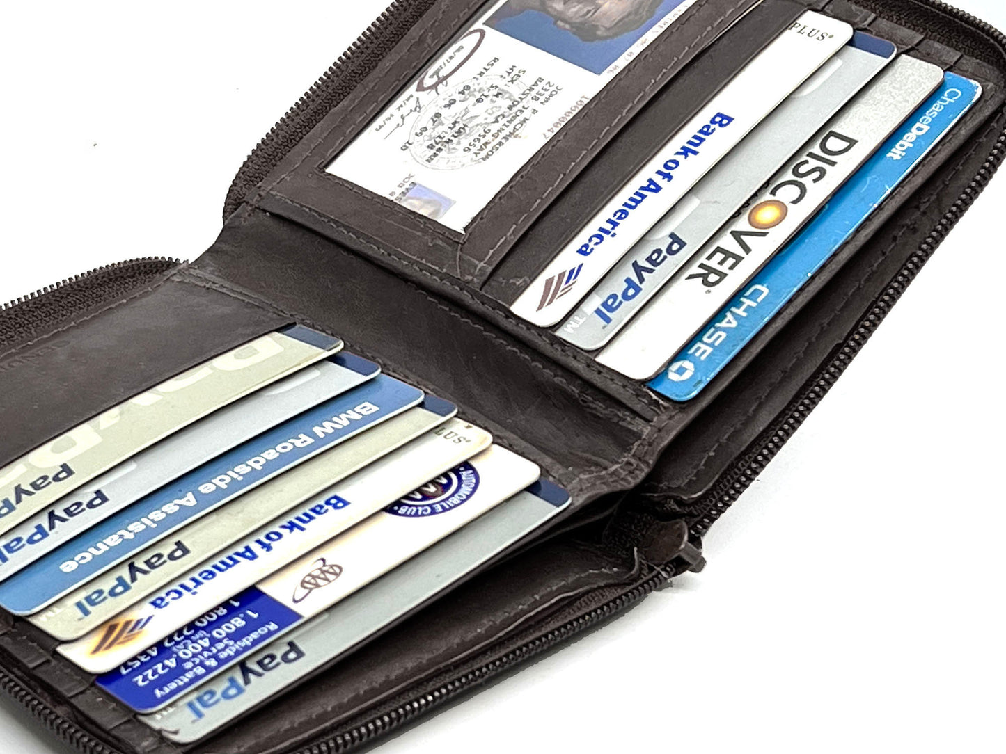 RFID Blocking Leather Zip-Around Credit Card Holder Men's Bifold Hipster Wallet