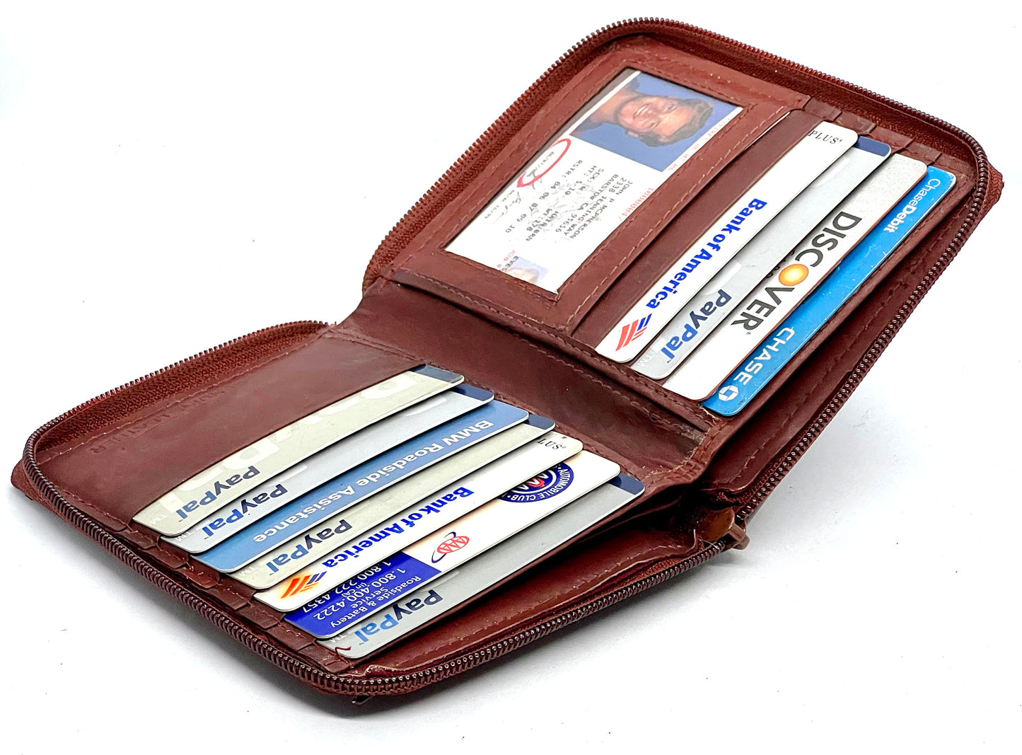 RFID Blocking Leather Zip-Around Credit Card Holder Men's Bifold Hipster Wallet