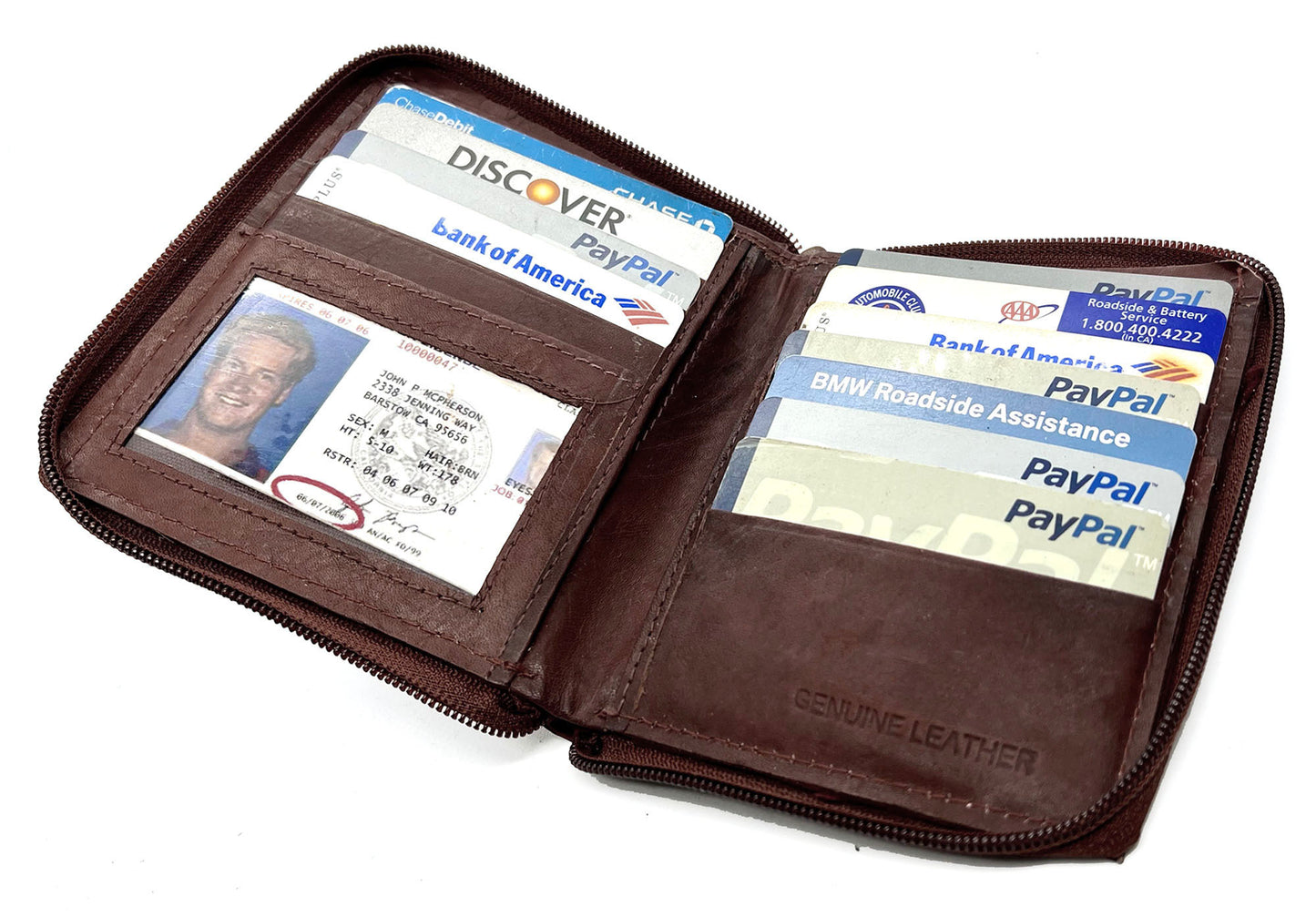 RFID Blocking Leather Zip-Around Credit Card Holder Men's Bifold Hipster Wallet