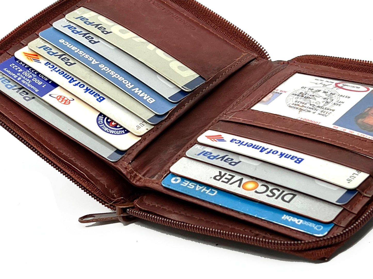 RFID Blocking Leather Zip-Around Credit Card Holder Men's Bifold Hipster Wallet