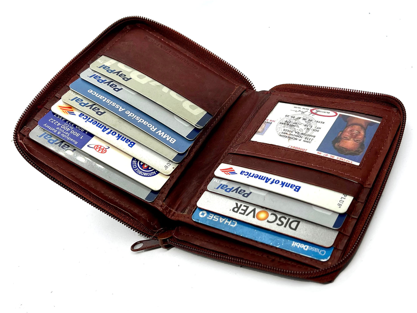 RFID Blocking Leather Zip-Around Credit Card Holder Men's Bifold Hipster Wallet