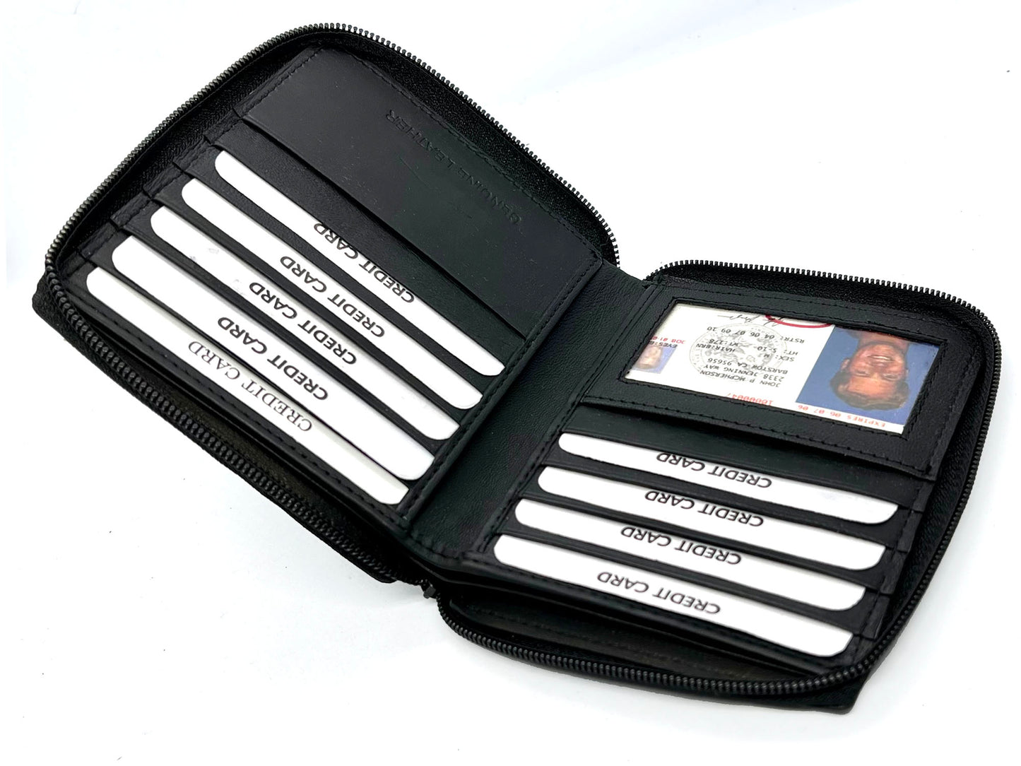 RFID Blocking Leather Zip-Around Credit Card Holder Men's Bifold Hipster Wallet