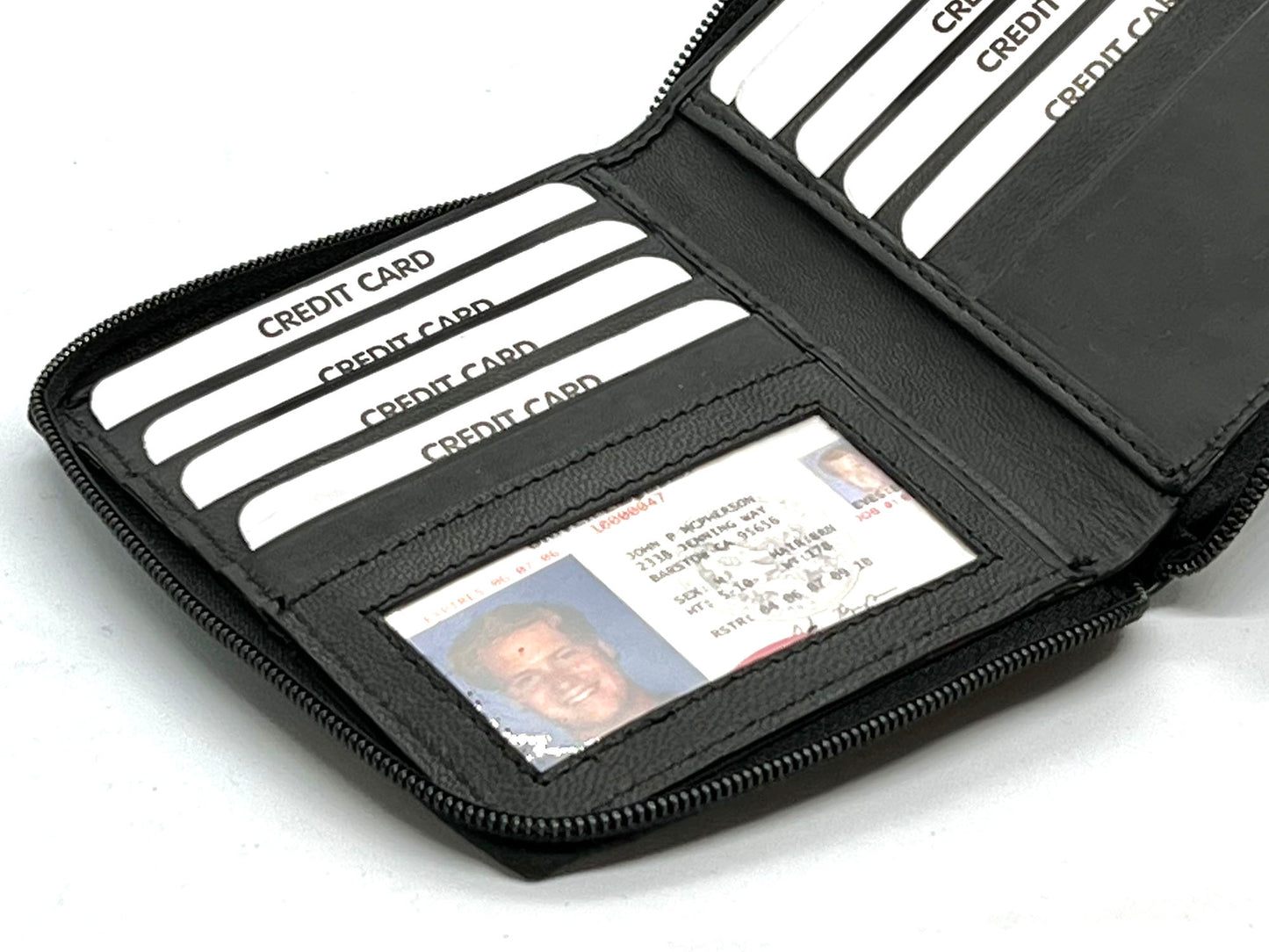 RFID Blocking Leather Zip-Around Credit Card Holder Men's Bifold Hipster Wallet
