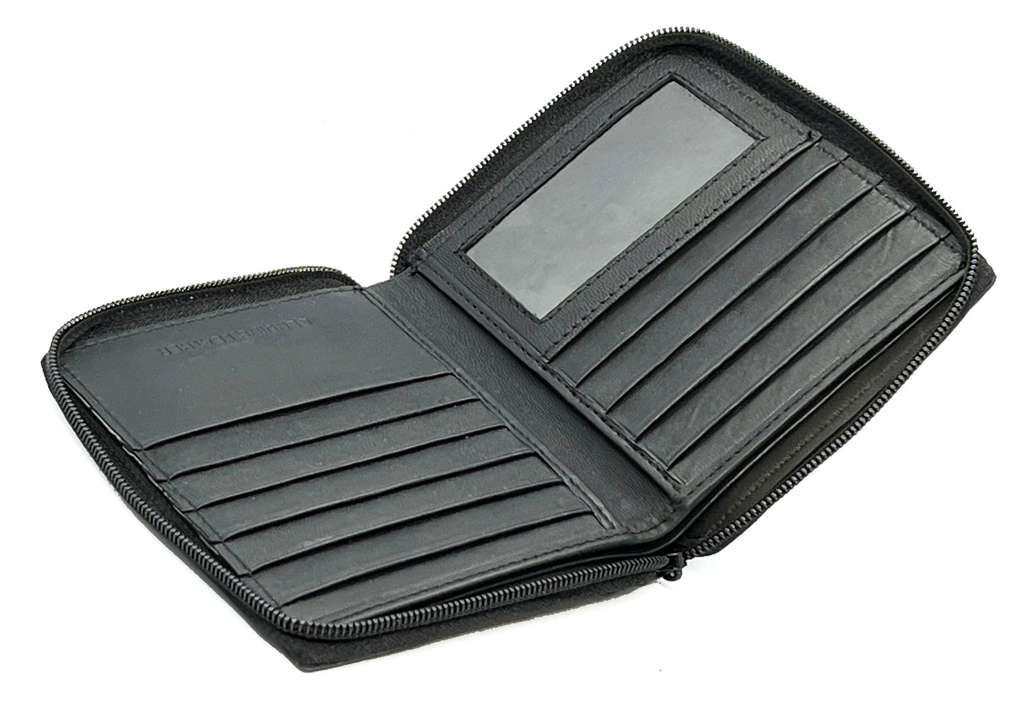RFID Blocking Leather Zip-Around Credit Card Holder Men's Bifold Hipster Wallet