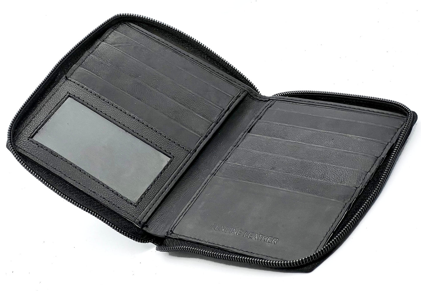 RFID Blocking Leather Zip-Around Credit Card Holder Men's Bifold Hipster Wallet