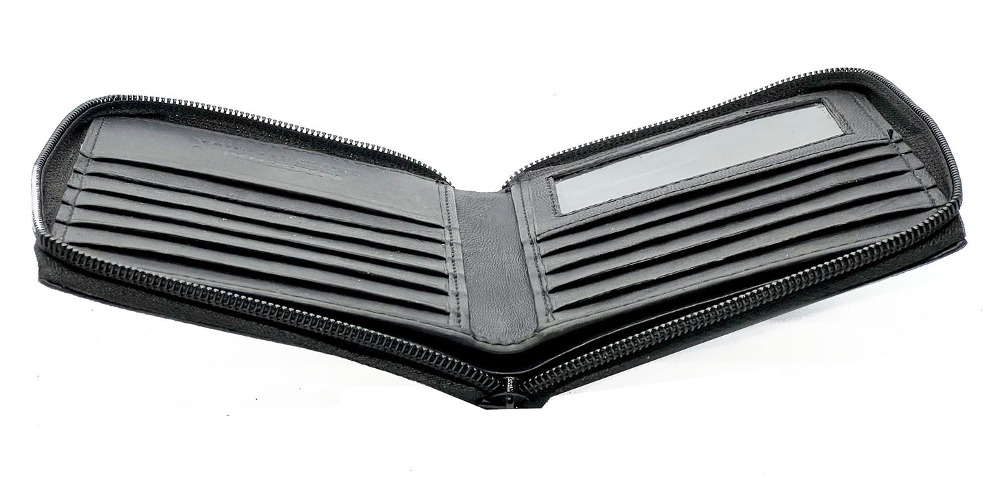 RFID Blocking Leather Zip-Around Credit Card Holder Men's Bifold Hipster Wallet
