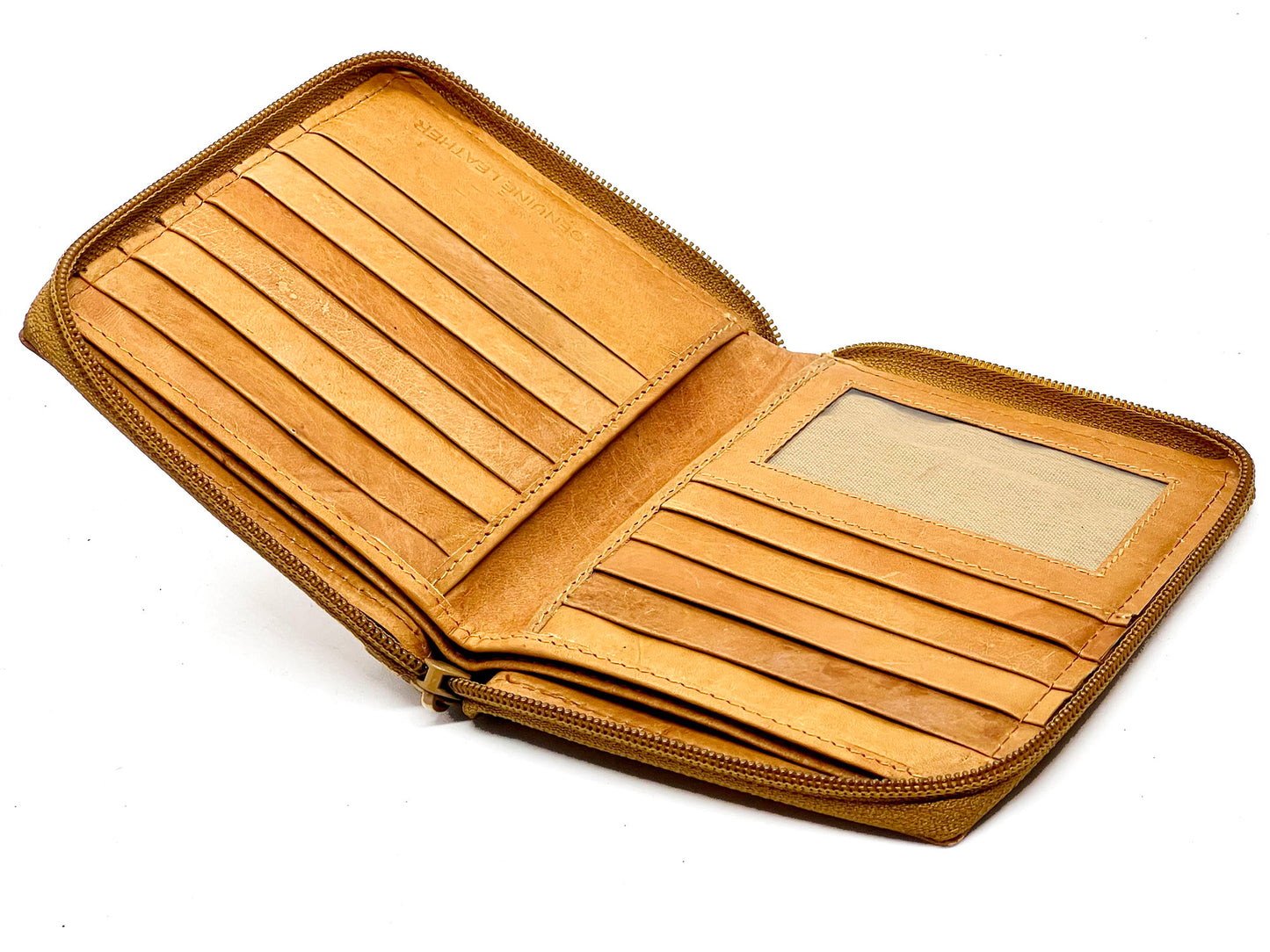 RFID Blocking Leather Zip-Around Credit Card Holder Men's Bifold Hipster Wallet