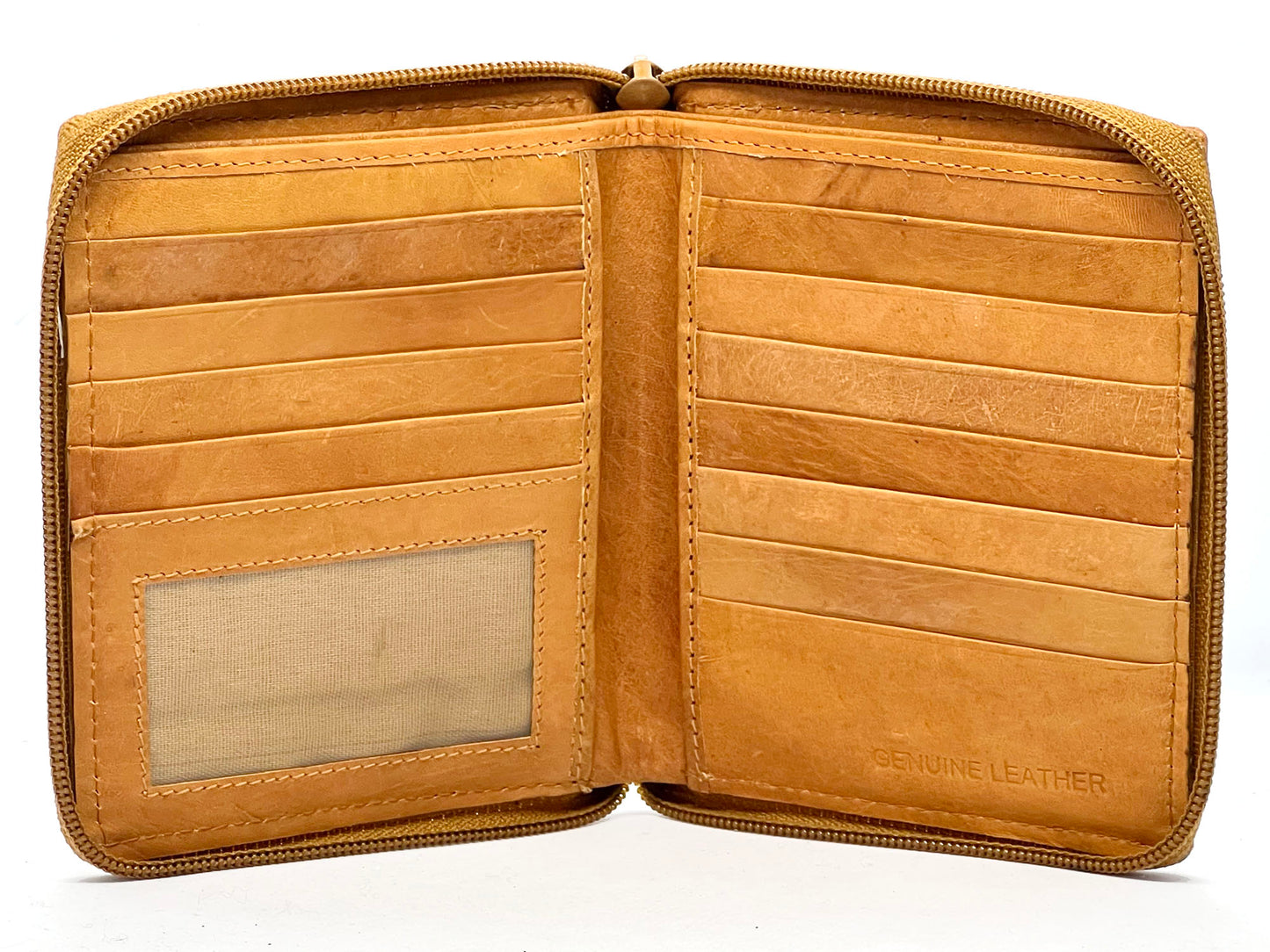 RFID Blocking Leather Zip-Around Credit Card Holder Men's Bifold Hipster Wallet