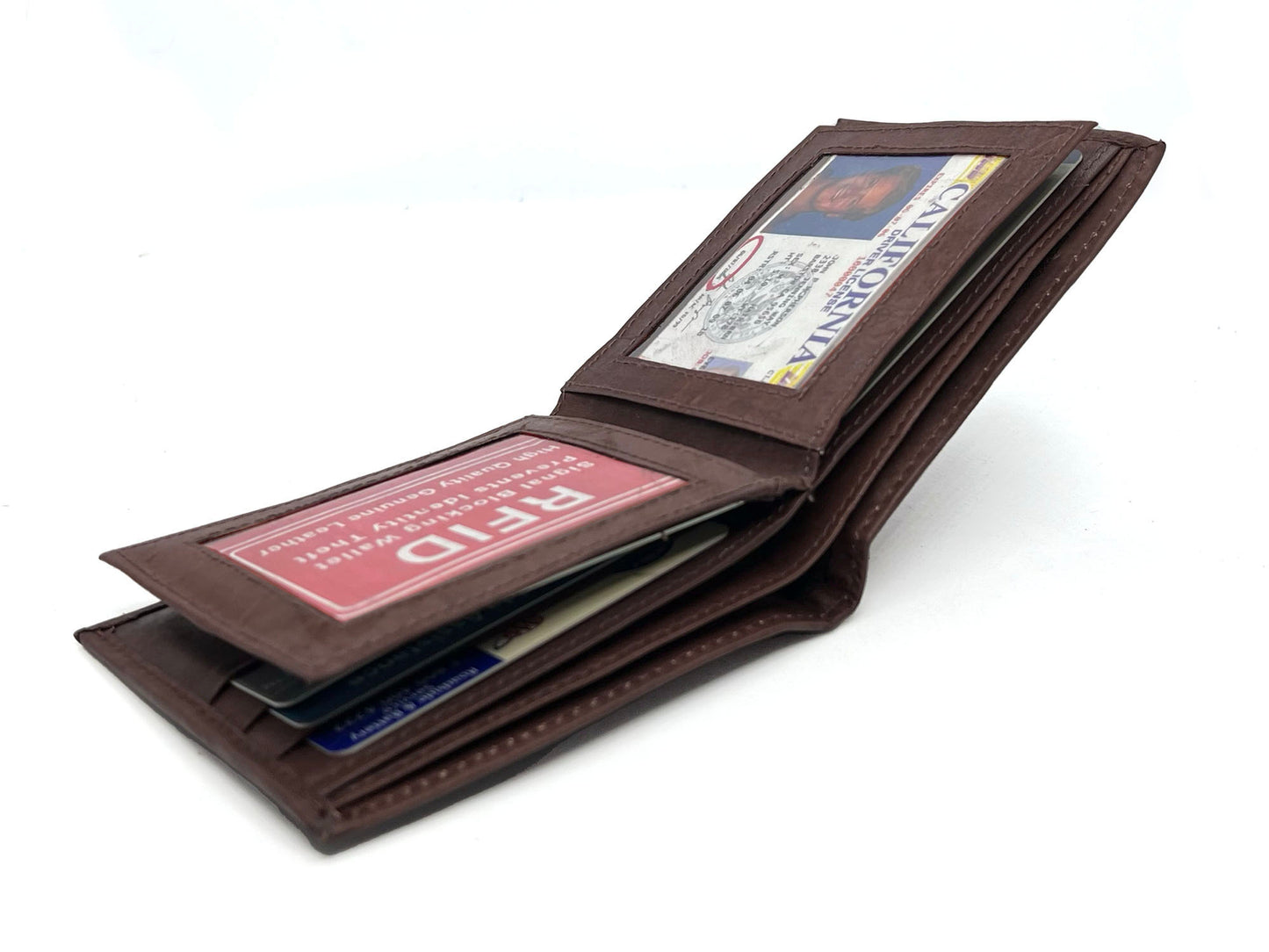 RFID Blocking Vintage Leather Bifold Wallet Double ID Windows Holder