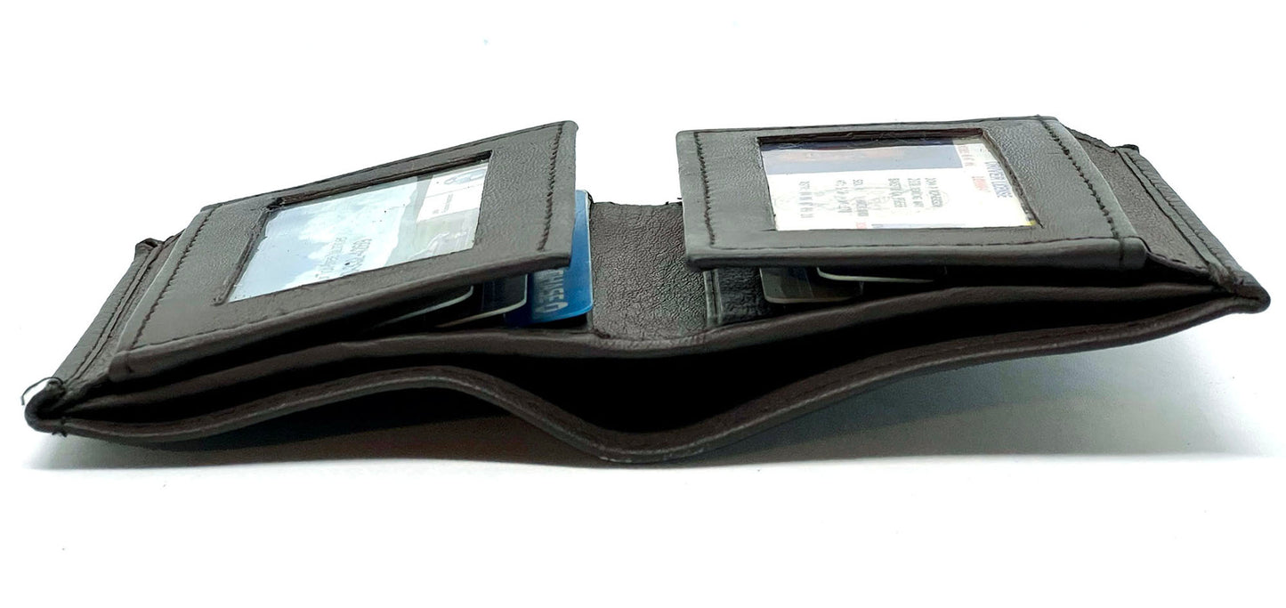 RFID Blocking Men's Genuine Leather Bifold Card Slots Double Flap ID Holder