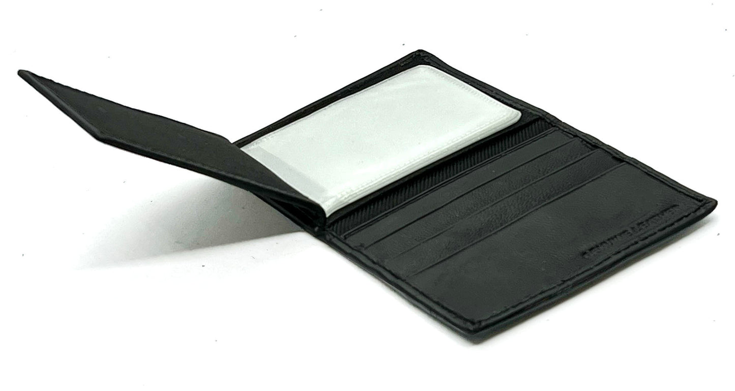 Genuine Leather ID Window Credit Card Thin Billfold Bifold Wallet with Clear Card Sleeves