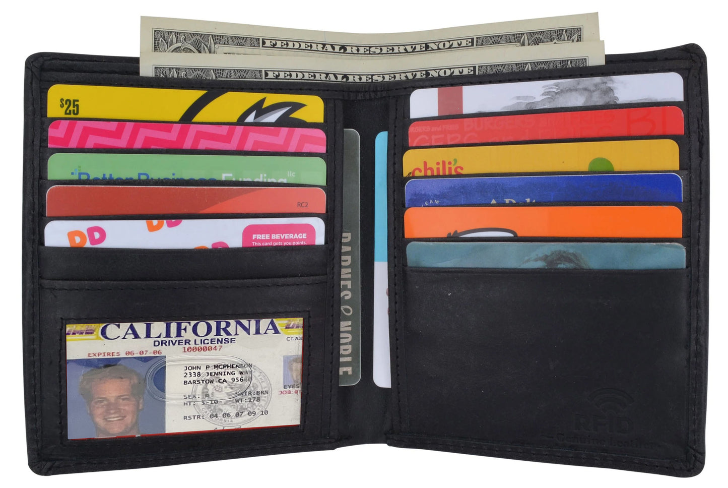Hunter Brown RFID Blocking Genuine Leather Bifold Hipster Wallet
